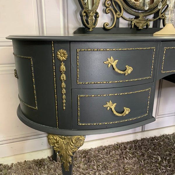 Olympus Dressing Table with Stool & Mirror Black & Gold