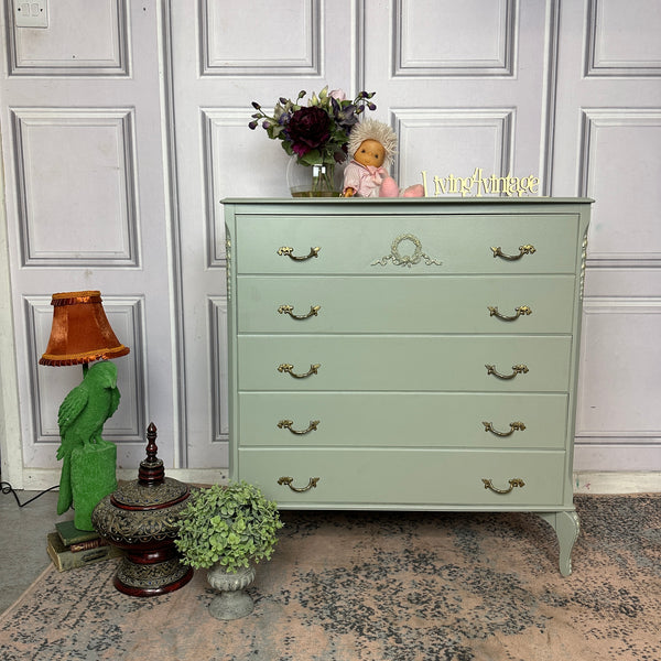 French Style Chest of Drawers Louis Style Drawers Sage Green