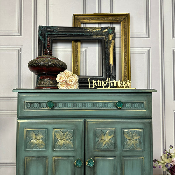 Small Vintage Cabinet Painted Turquoise 2 Door Cupboard