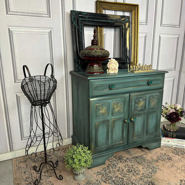 Small Vintage Cabinet Painted Turquoise 2 Door Cupboard