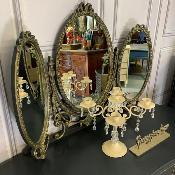 Olympus Dressing Table with Stool & Mirror Black & Gold