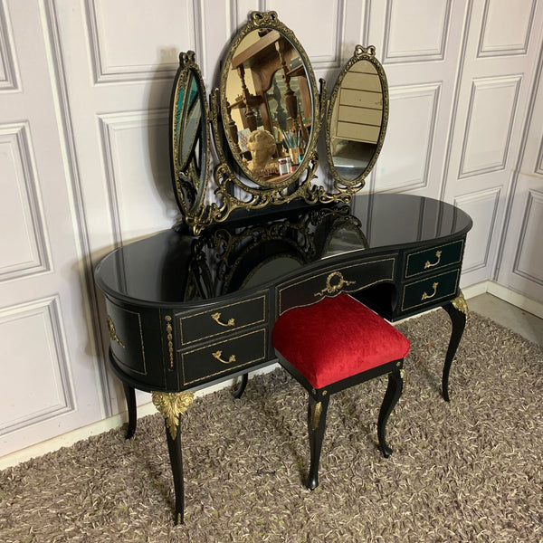Dressing Table in Black Gloss Kidney Shape Vanity