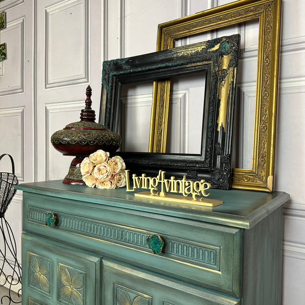 Small Vintage Cabinet Painted Turquoise 2 Door Cupboard