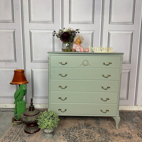 French Style Chest of Drawers Louis Style Drawers Sage Green