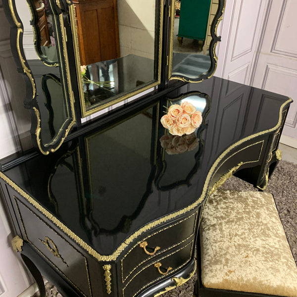 Luxurious Dressing Table High Gloss Black & Gold Olympus Furniture