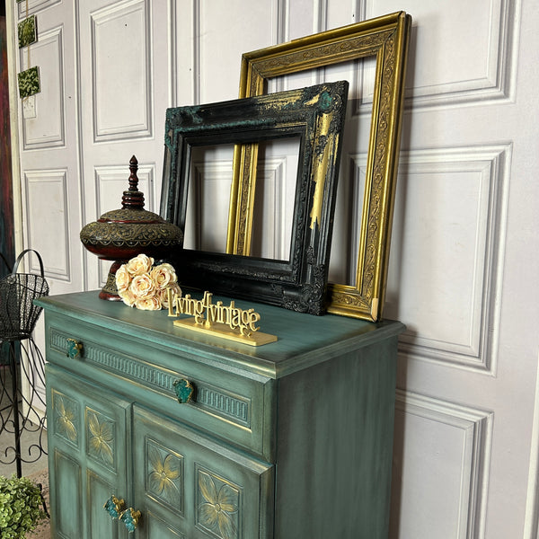Small Vintage Cabinet Painted Turquoise 2 Door Cupboard