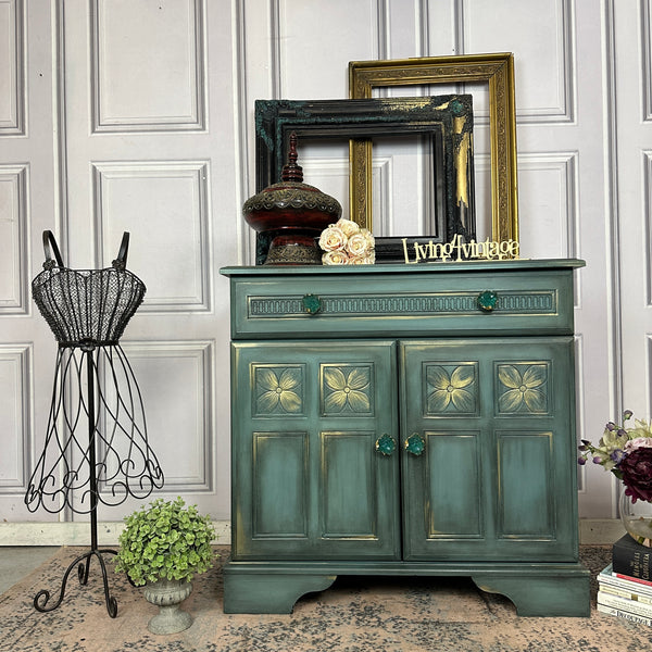 Small Vintage Cabinet Painted Turquoise 2 Door Cupboard