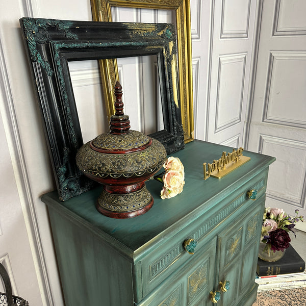 Small Vintage Cabinet Painted Turquoise 2 Door Cupboard