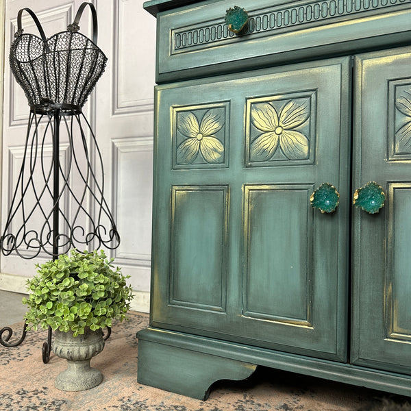 Small Vintage Cabinet Painted Turquoise 2 Door Cupboard