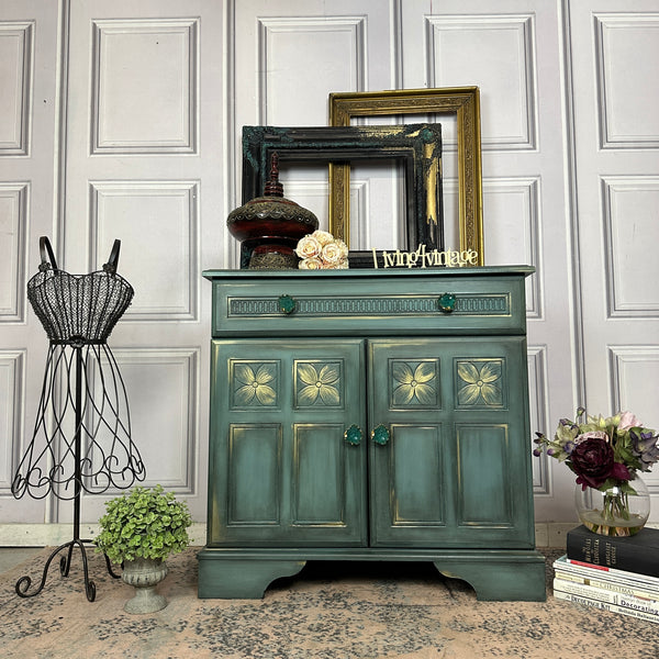 Small Vintage Cabinet Painted Turquoise 2 Door Cupboard