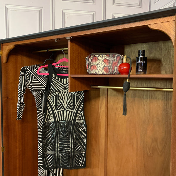 Stag Wardrobe Painted Black & Gold Leaf Flame Details Double Wardrobe