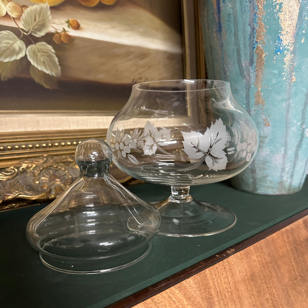 Vintage Sweet Jar Glass Etched Pattern