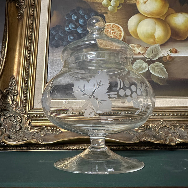 Vintage Sweet Jar Glass Etched Pattern