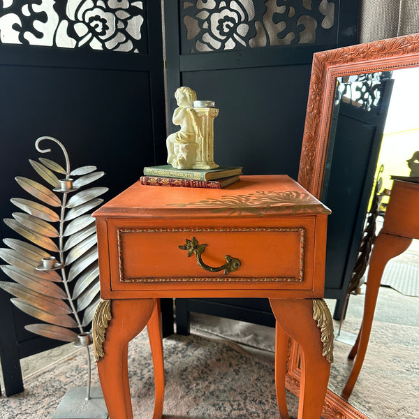 Hand Painted Louis Style Bedside Table Lamp Table Orange & Gold