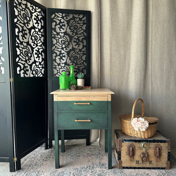 Solid Oak Hallway Cabinet Modern Style Painted Green