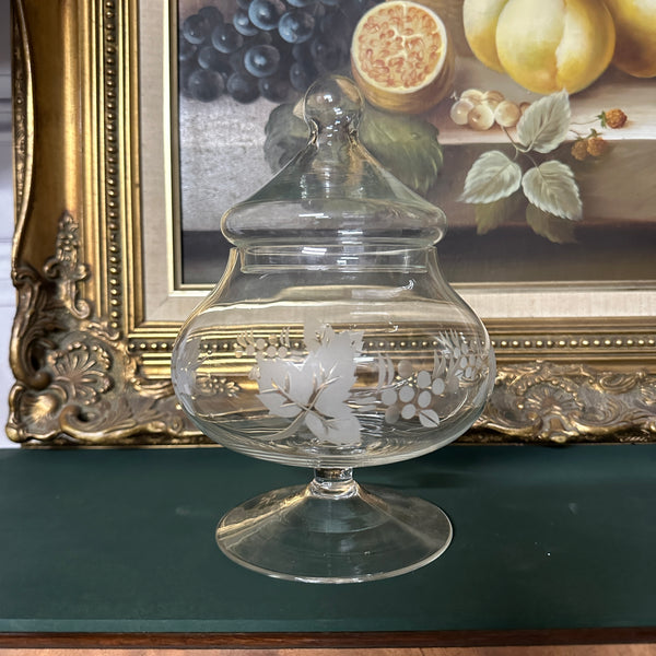 Vintage Sweet Jar Glass Etched Pattern