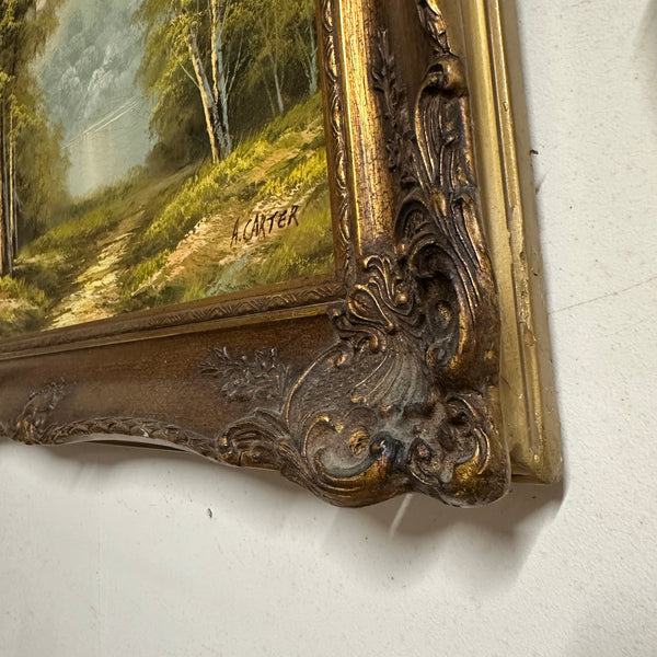 Vintage Oil Painting A. Carter Landscape Baroque Style Frame
