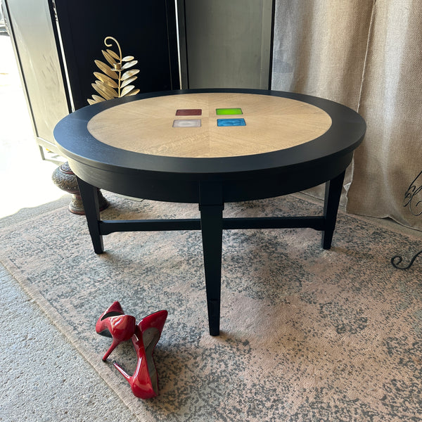 Black Round Coffee Table Black with Resin Squares