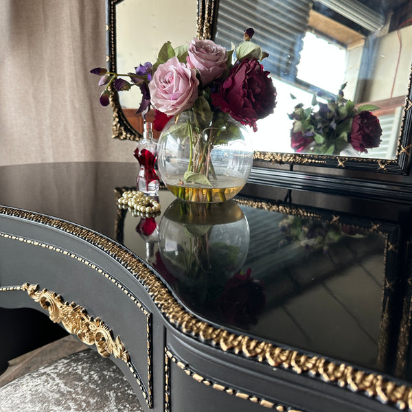 Gothic Black & Gold High Gloss Dressing Table: Vintage Olympus Piano Finish