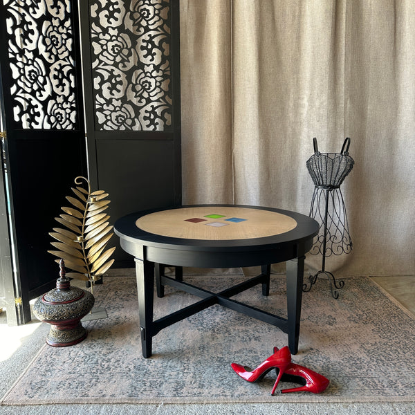 Black Round Coffee Table Black with Resin Squares