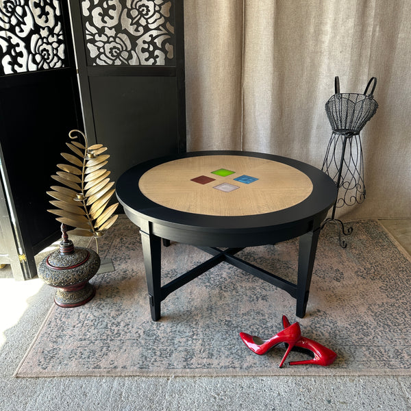 Black Round Coffee Table Black with Resin Squares