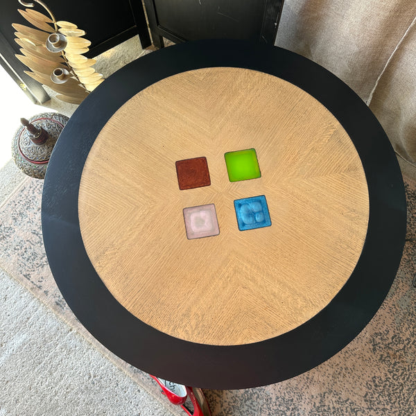 Black Round Coffee Table Black with Resin Squares