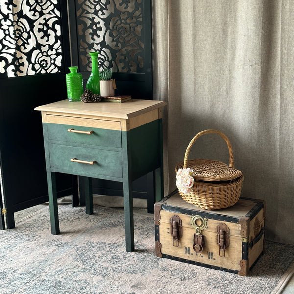 Solid Oak Hallway Cabinet Modern Style Painted Green