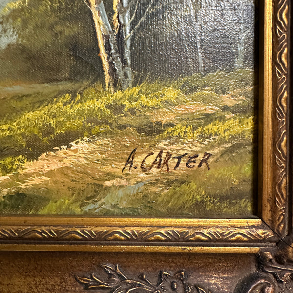 Vintage Oil Painting A. Carter Landscape Baroque Style Frame
