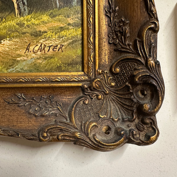 Vintage Oil Painting A. Carter Landscape Baroque Style Frame