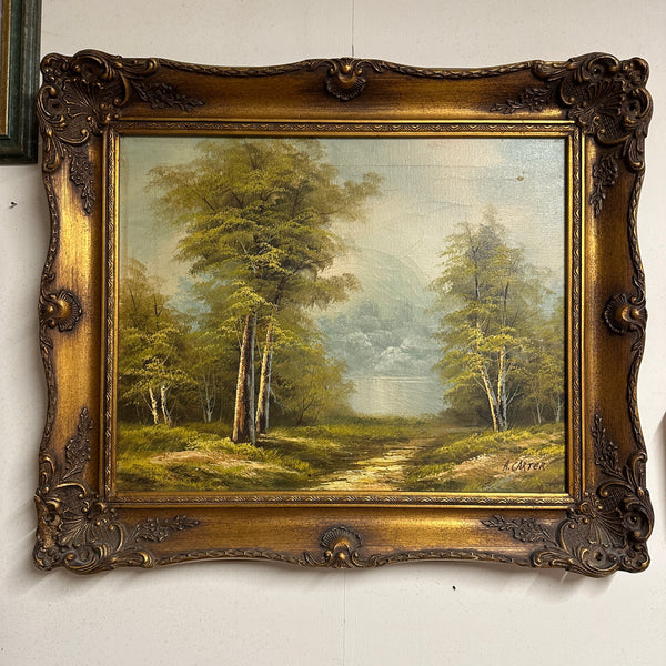 Vintage Oil Painting A. Carter Landscape Baroque Style Frame
