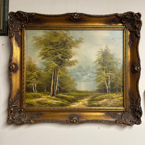 Vintage Oil Painting A. Carter Landscape Baroque Style Frame