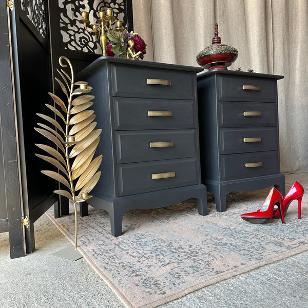 Stag Minstrel Pair Bedside Cabinets Painted Black