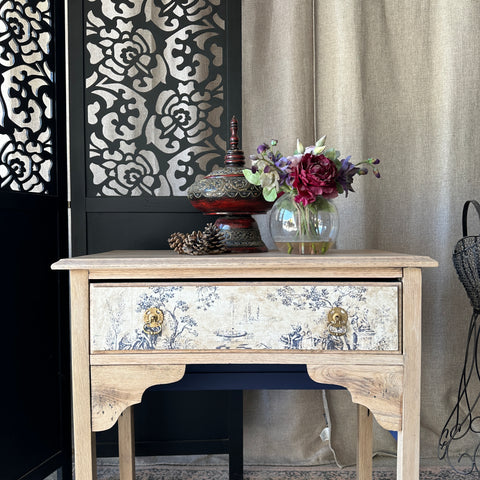Solid Oak Console Table Toile De Jouy Decoupage