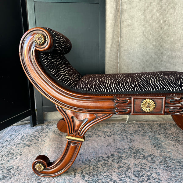 Regency Style Scroll-Arm Bench Upholstered End Bench Window Bench