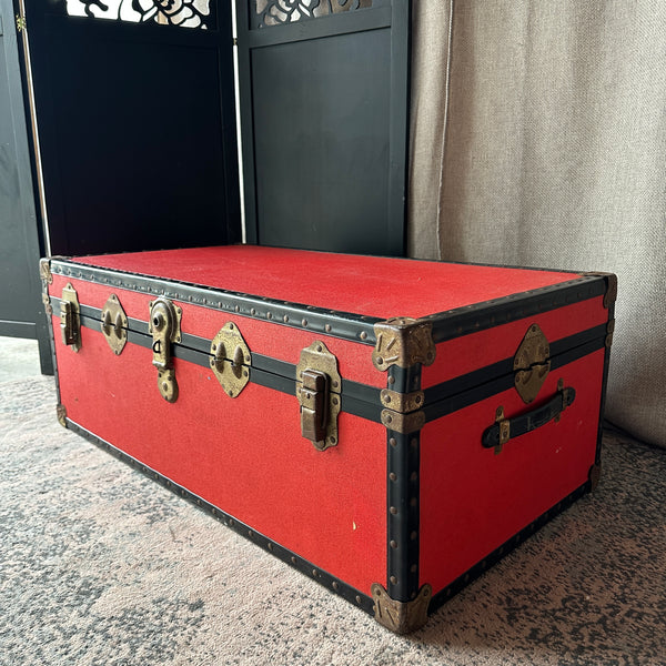 Vintage Travel Trunk Storage Trunk Vibrant Red Colour Large Trunk
