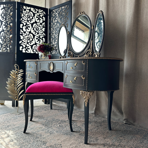 Black & Gold Gothic Dressing Table With Hot Pink Details French Style Olympus Furniture