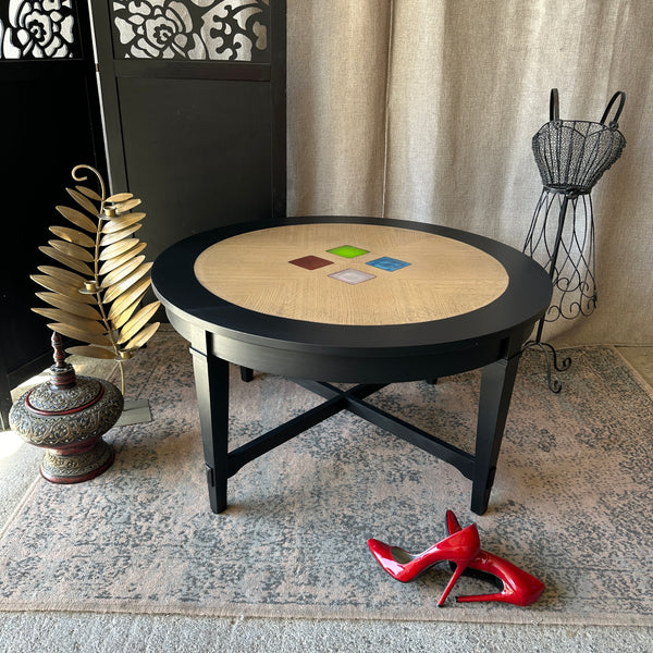 Black Round Coffee Table Black with Resin Squares