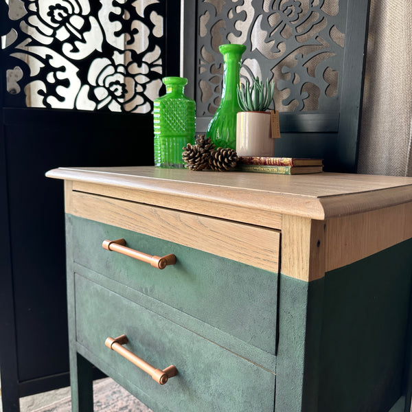 Solid Oak Hallway Cabinet Modern Style Painted Green