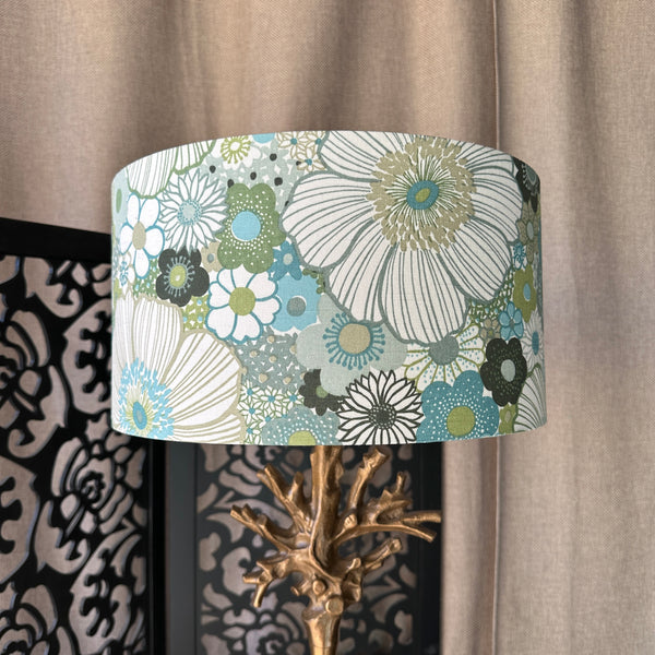 Handmade Lampshade Floral Pattern White & Green Colour Scheme
