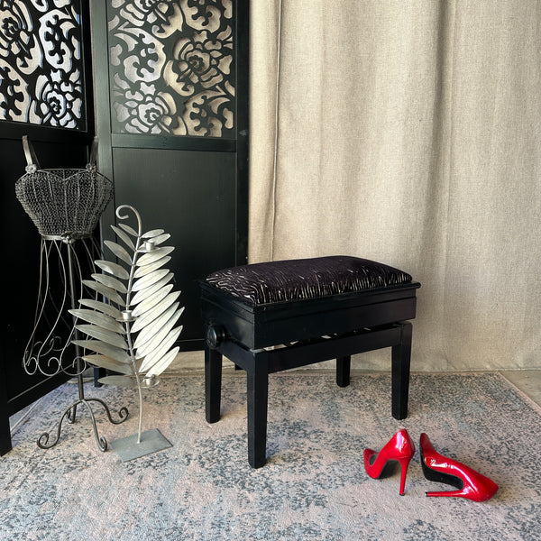 Large Piano Bench with Storage Adjustable Height Black & White Velvet