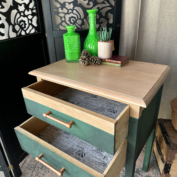 Solid Oak Hallway Cabinet Modern Style Painted Green