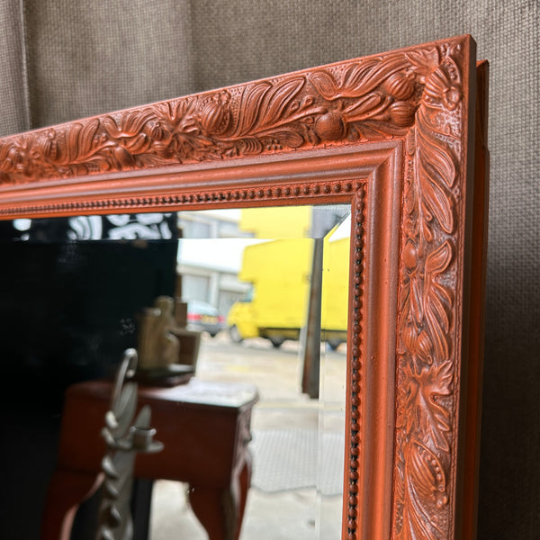 Painted Large Vintage Mirror Bejewelled Ornate Orange Colour