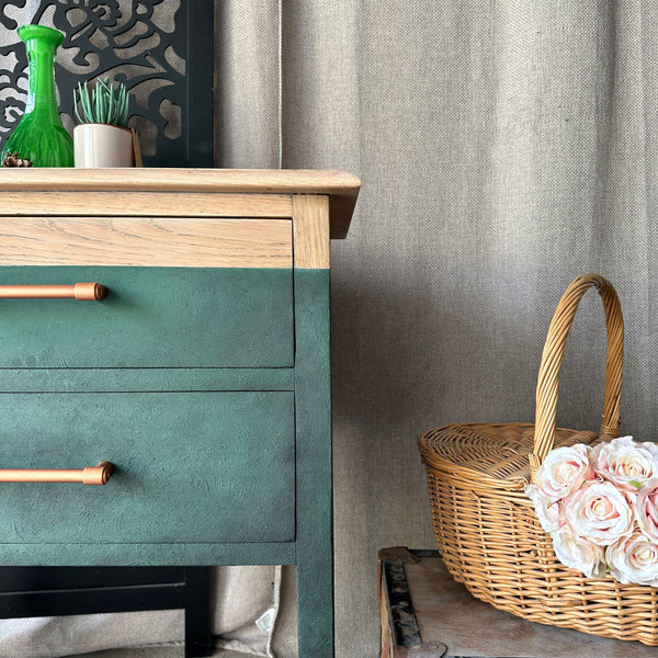 Solid Oak Hallway Cabinet Modern Style Painted Green