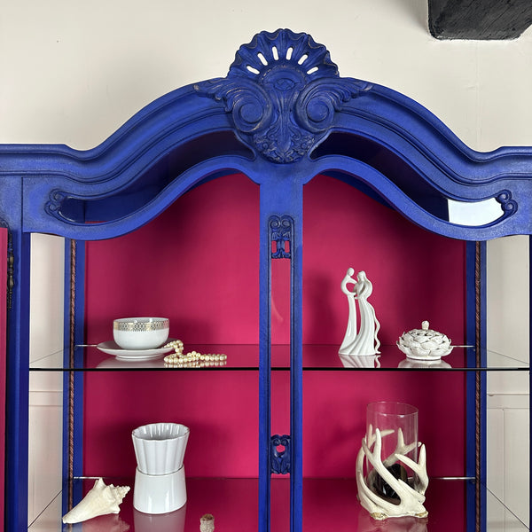 French Antique Display Cabinet Higly Decorated with Carvings Bright & Bold Statement Piece