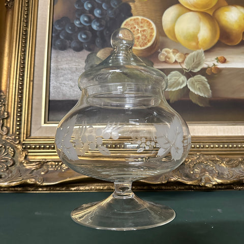 Vintage Sweet Jar Glass Etched Pattern