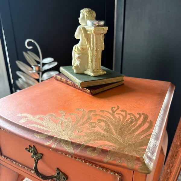 Hand Painted Louis Style Bedside Table Lamp Table Orange & Gold