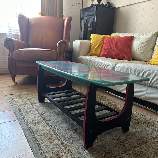MCM Coffee Table Retro Coffee Table With Magazine Rack Resin Table “Love”