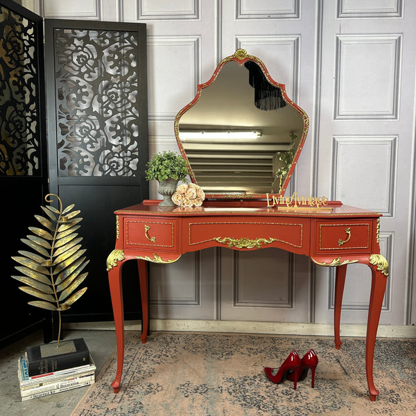 Red Dressing Table Dressing Table Painted Olympus Dressing Table Red & Gold