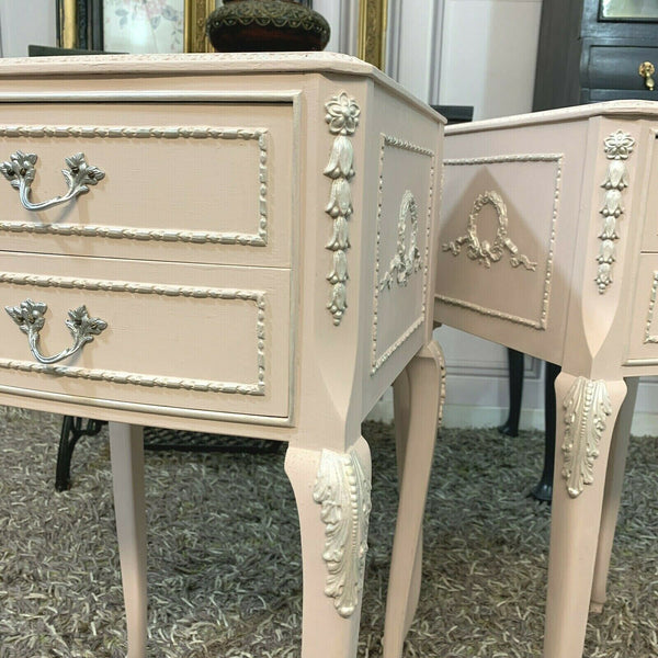 Painted Bedside Tables Pair Olympus Furniture French Louise Style Bedside Cabinets Pink