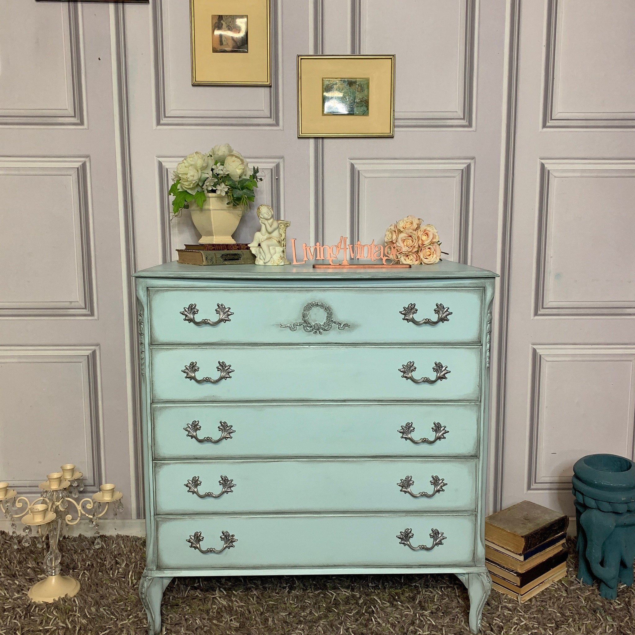 French Style Chest of Drawers Louis Style Drawers Duck Egg Blue